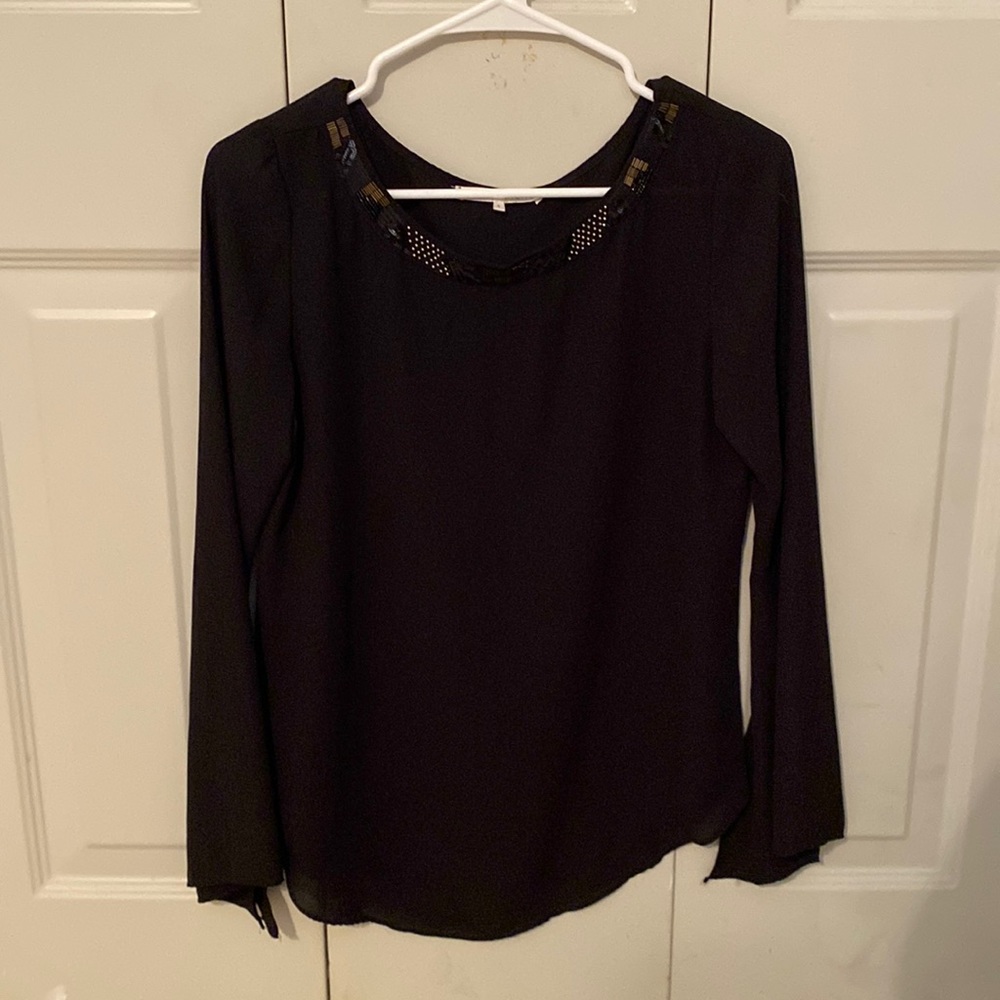 Black blouse with beaded neckline